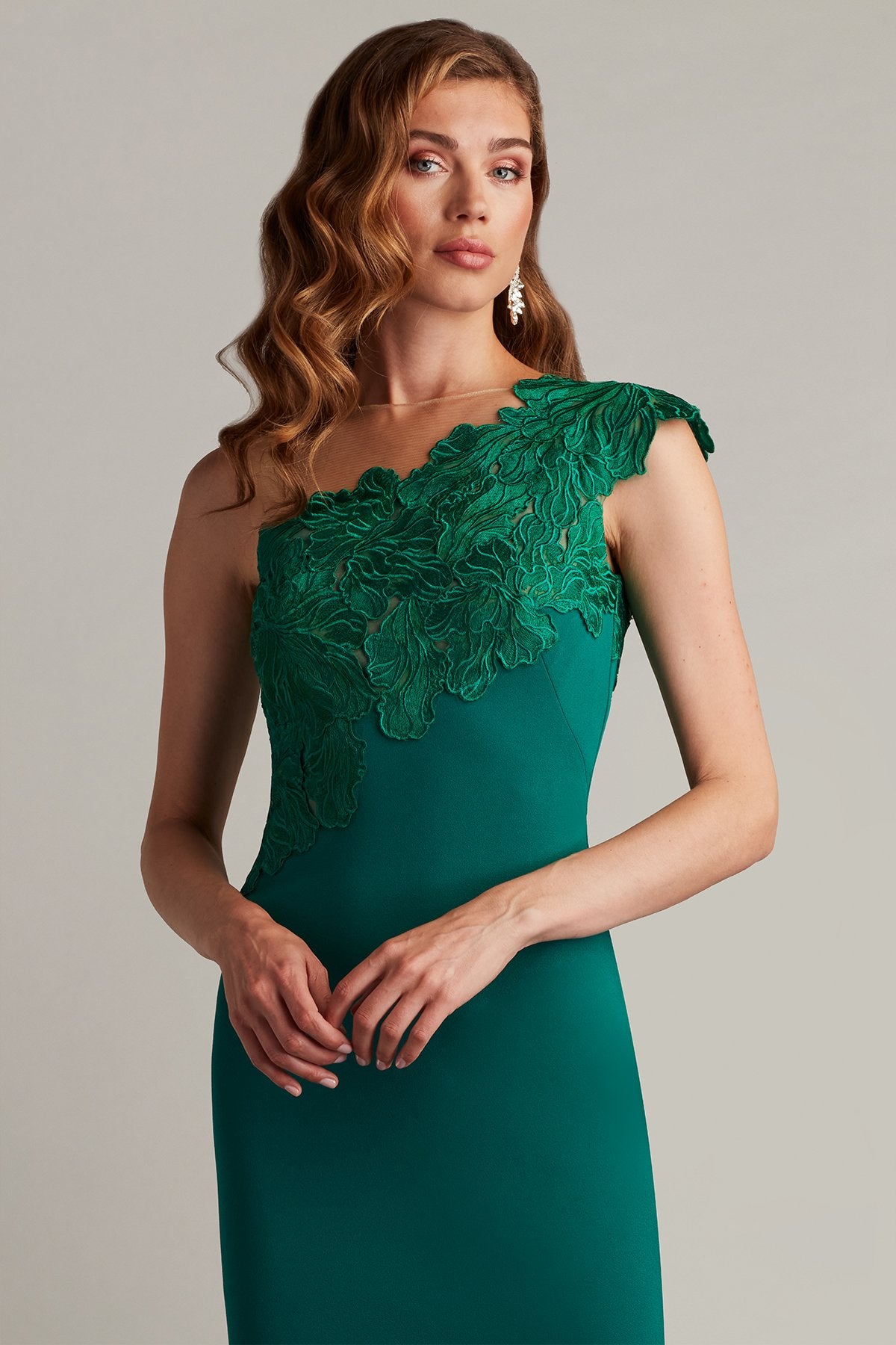 Reya One-Shoulder Embroidered Illusion Dress