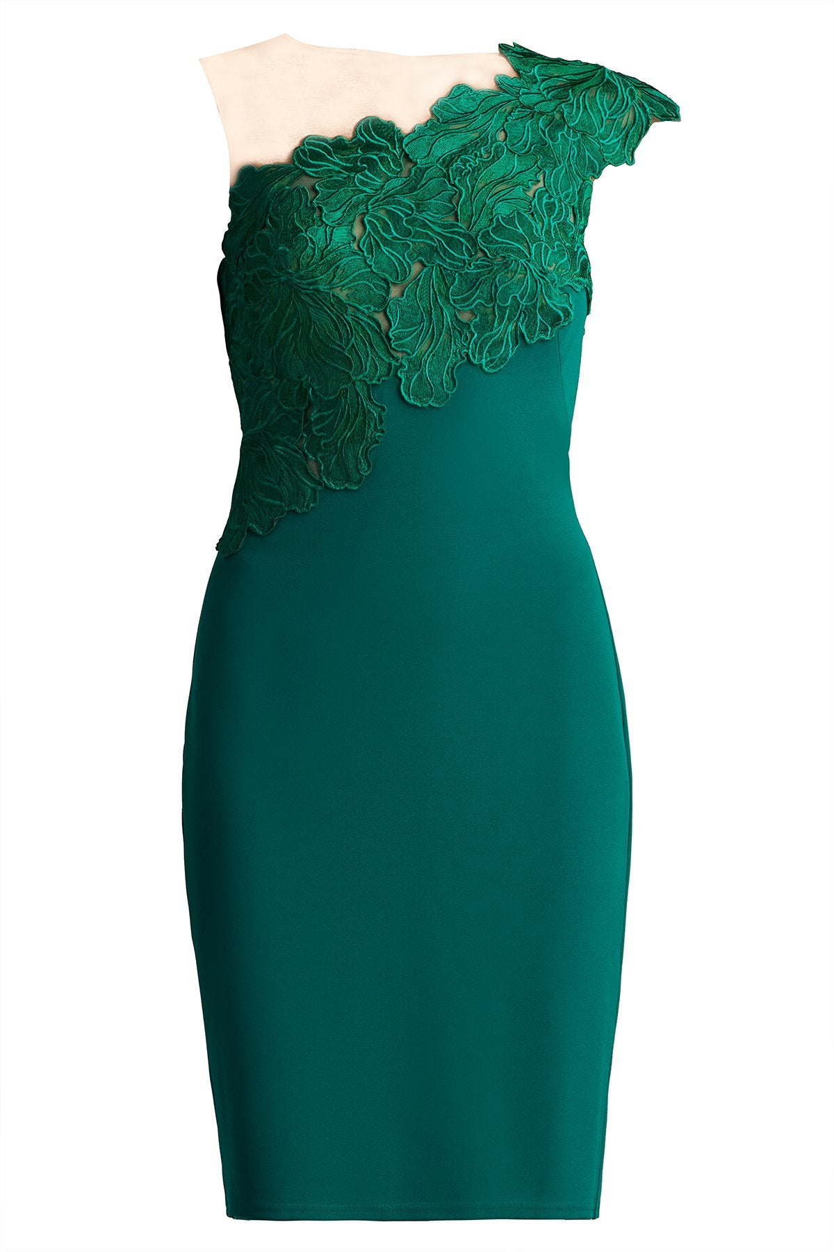 Reya One-Shoulder Embroidered Illusion Dress