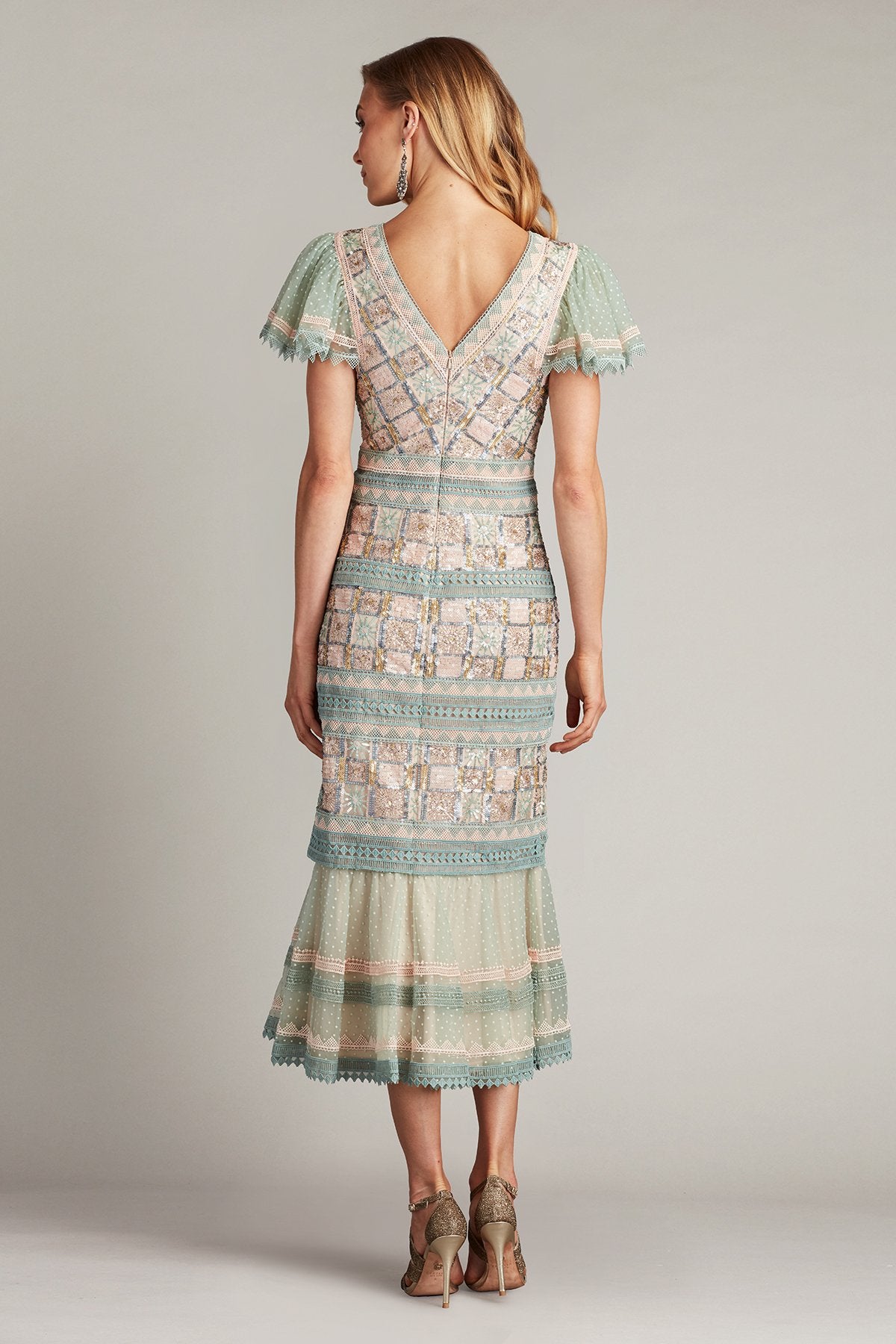 sequined lace midi dress retrofete Eulalia Lace Dress in Lemon