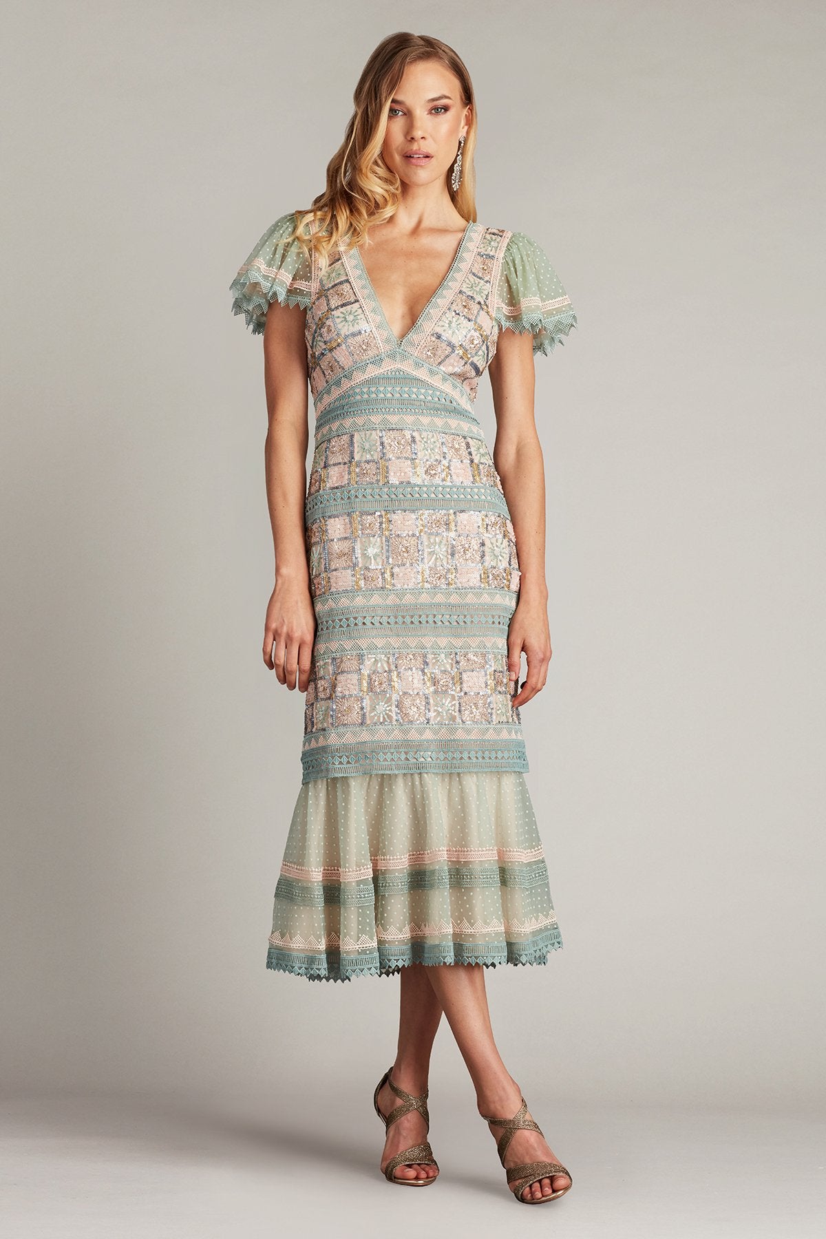 Belle Sequin Lace Panel Midi Dress – Tadashi Shoji Official Online Boutique