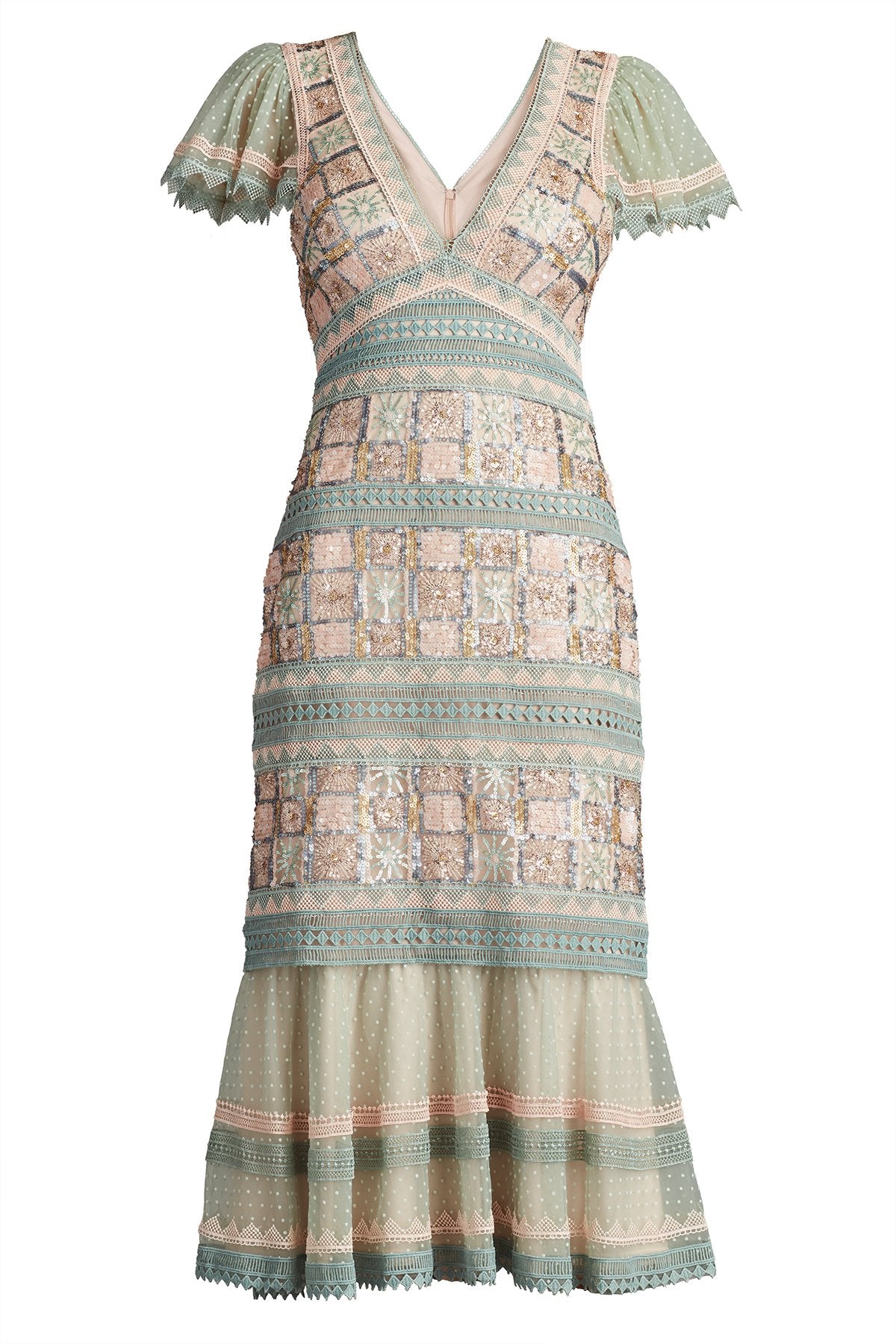 Belle Sequin Lace Panel Midi Dress – Tadashi Shoji Official Online