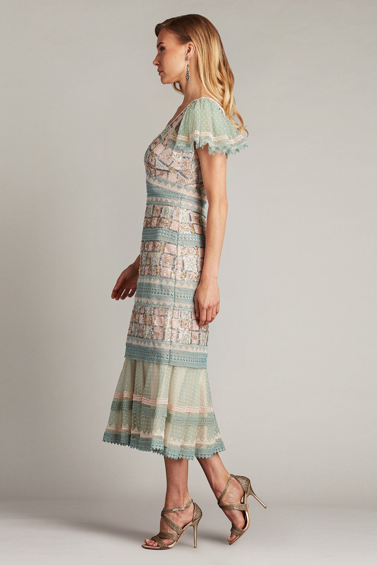 Belle Sequin Lace Panel Midi Dress