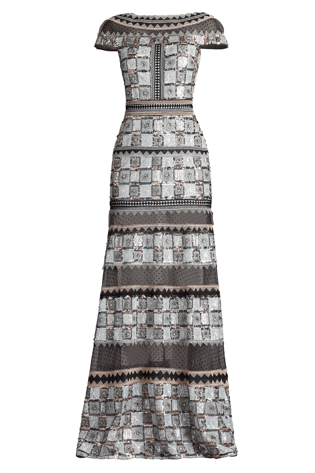Jovie Sequin Embroidered Illusion Gown