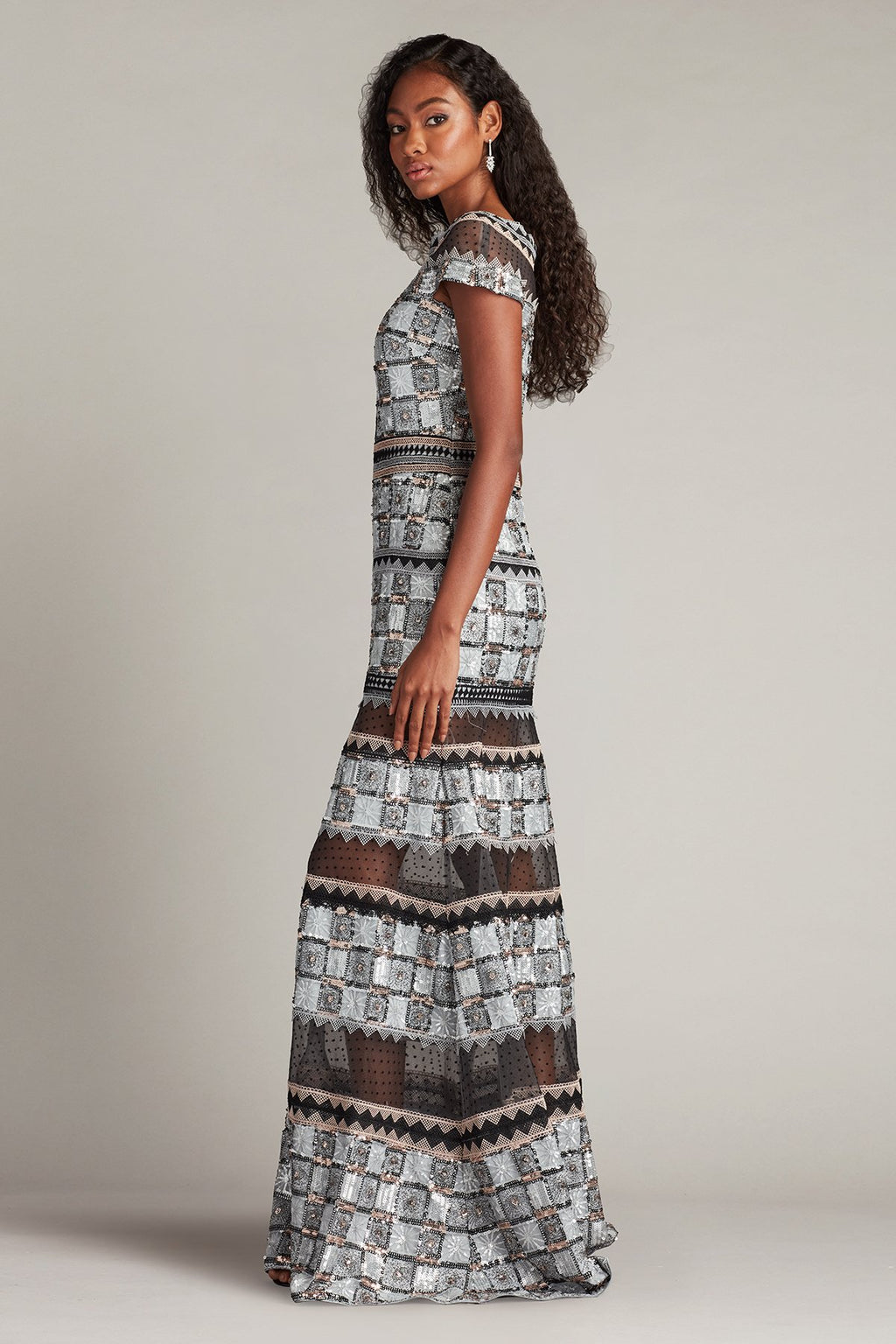 Jovie Sequin Embroidered Illusion Gown