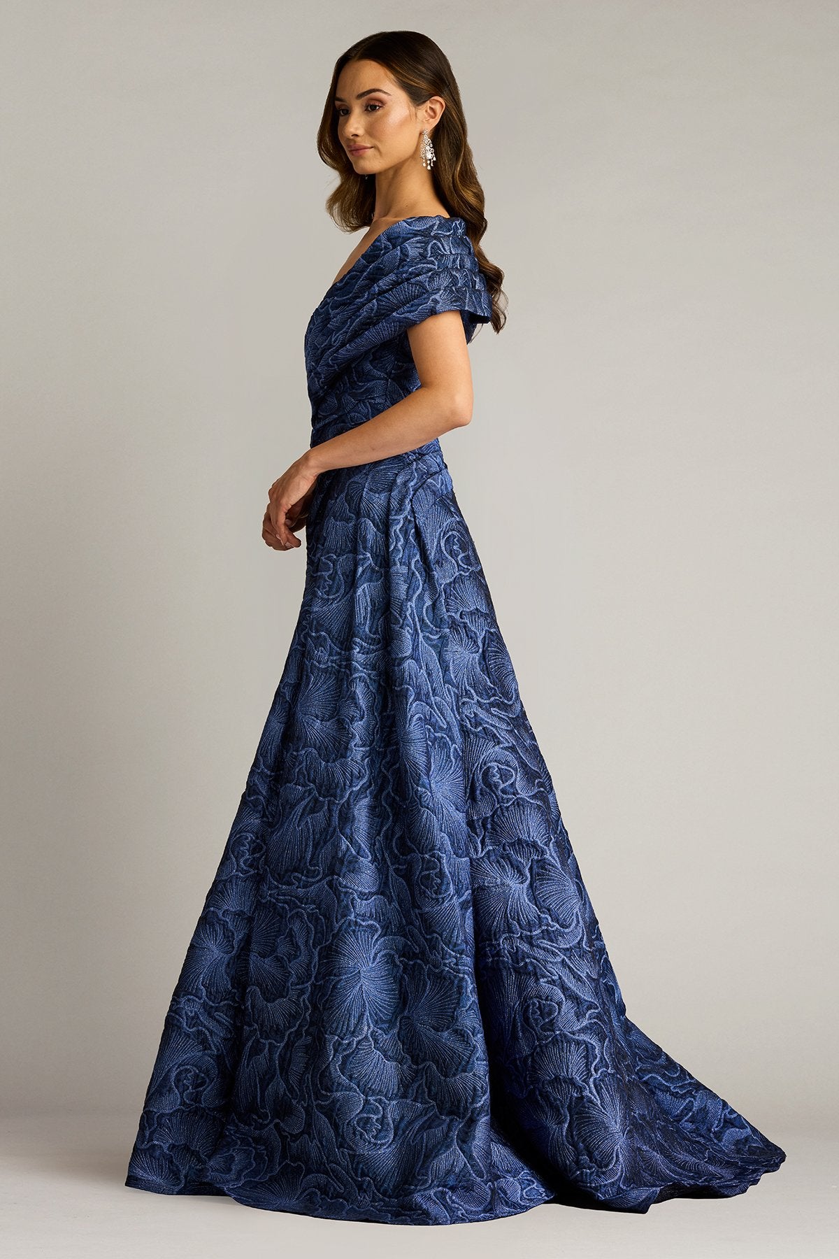 tadashi shoji asymmetric floral jacquard dress Tadashi Shoji Women's Durant Floral Jacquard Gown - Blue