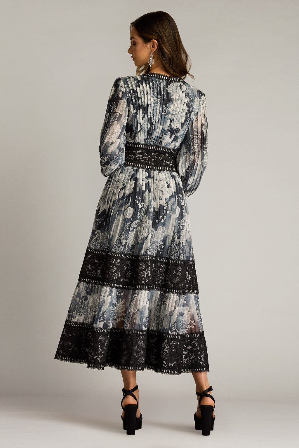 Derby Pleated Chiffon Midi Dress