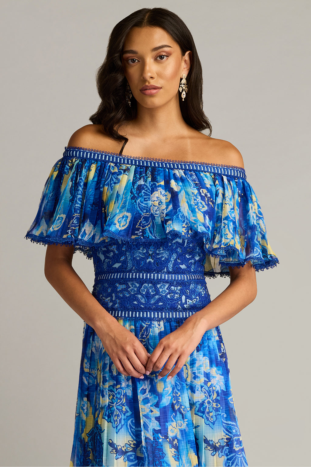 Amary Floral Pleated Chiffon Midi Dress