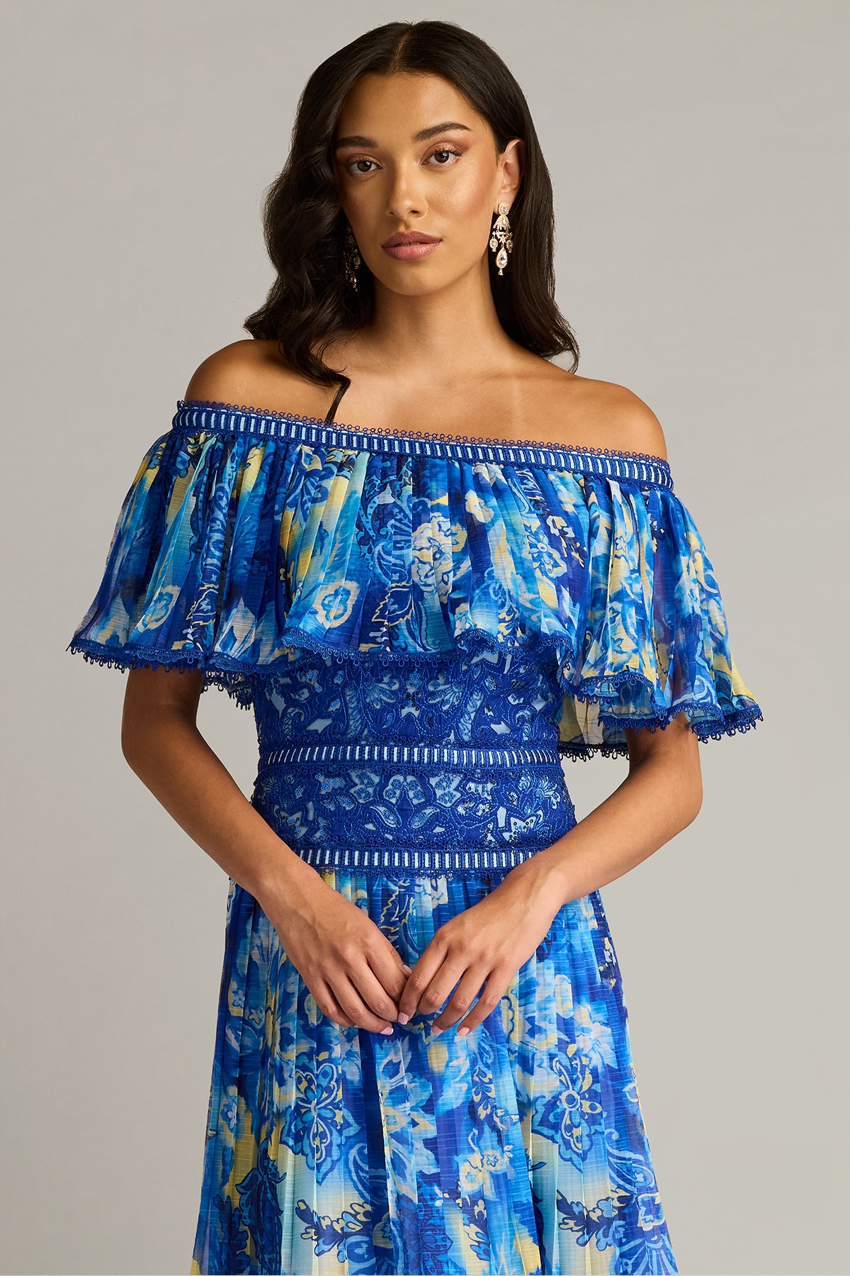 Amary Floral Pleated Chiffon Midi Dress