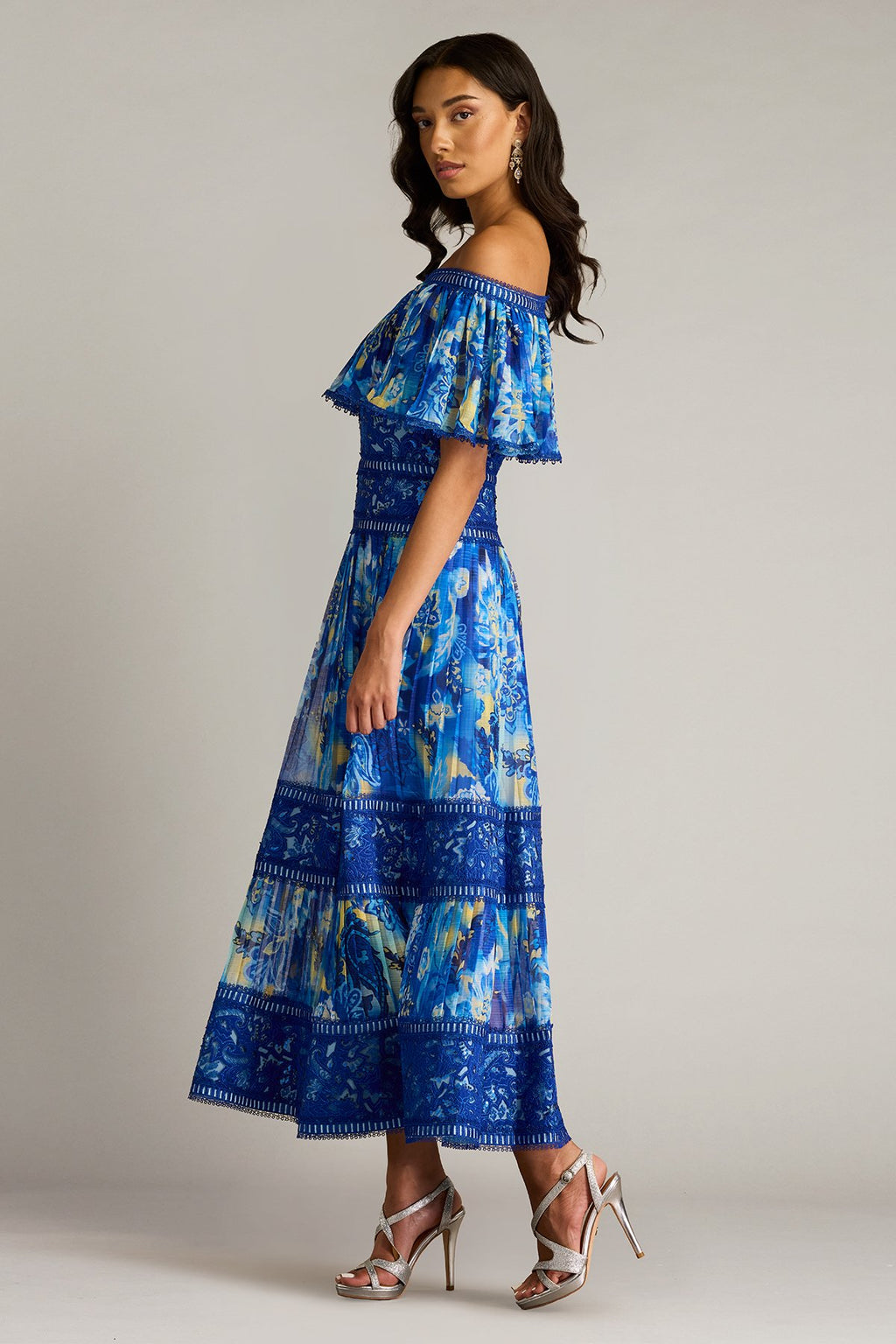 Amary Floral Pleated Chiffon Midi Dress