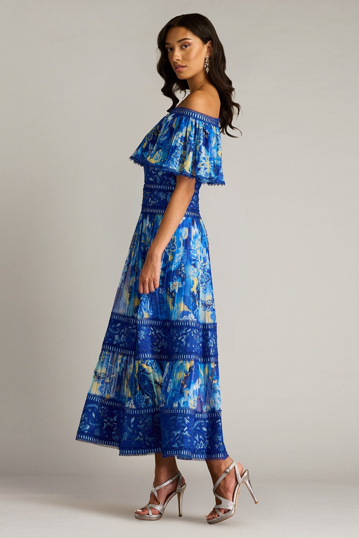 Amary Floral Pleated Chiffon Midi Dress