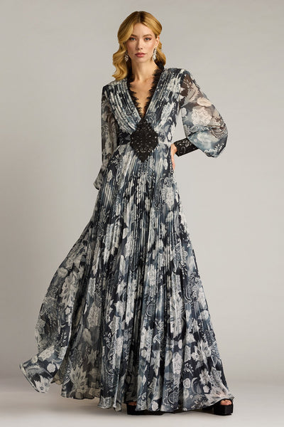 Audra Floral Print Chiffon Gown-IV/BK – Tadashi Shoji Official
