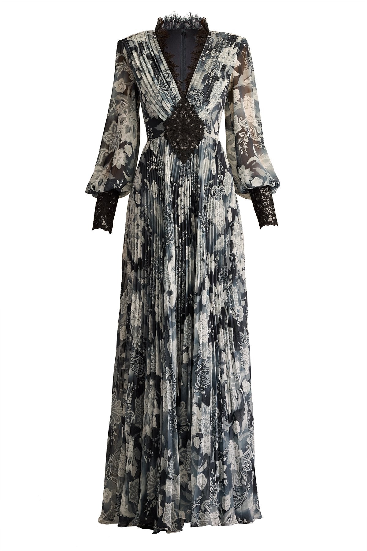 Audra Floral Print Chiffon Gown-IV/BK – Tadashi Shoji Official