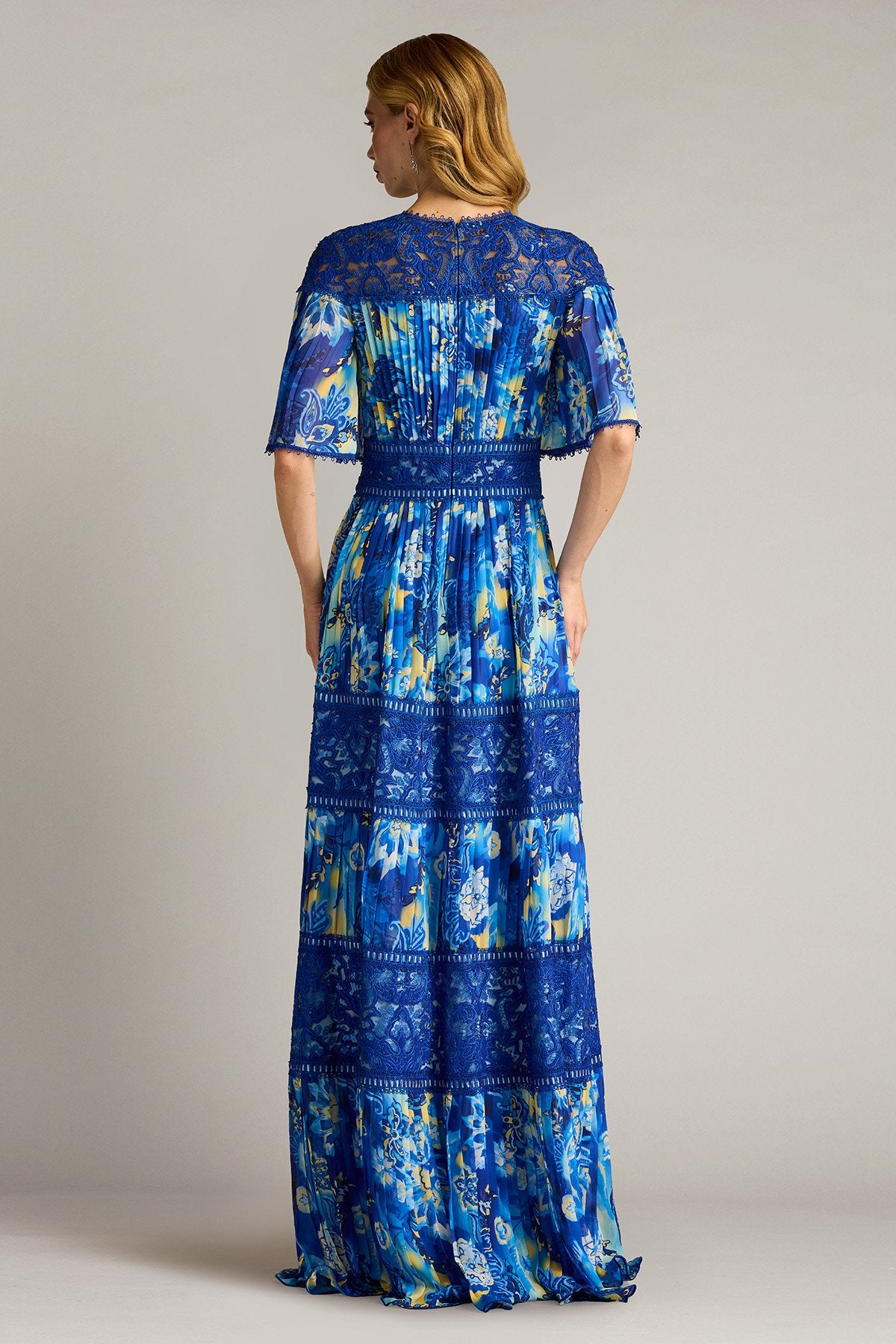 Cyra Floral Pleated Chiffon Gown