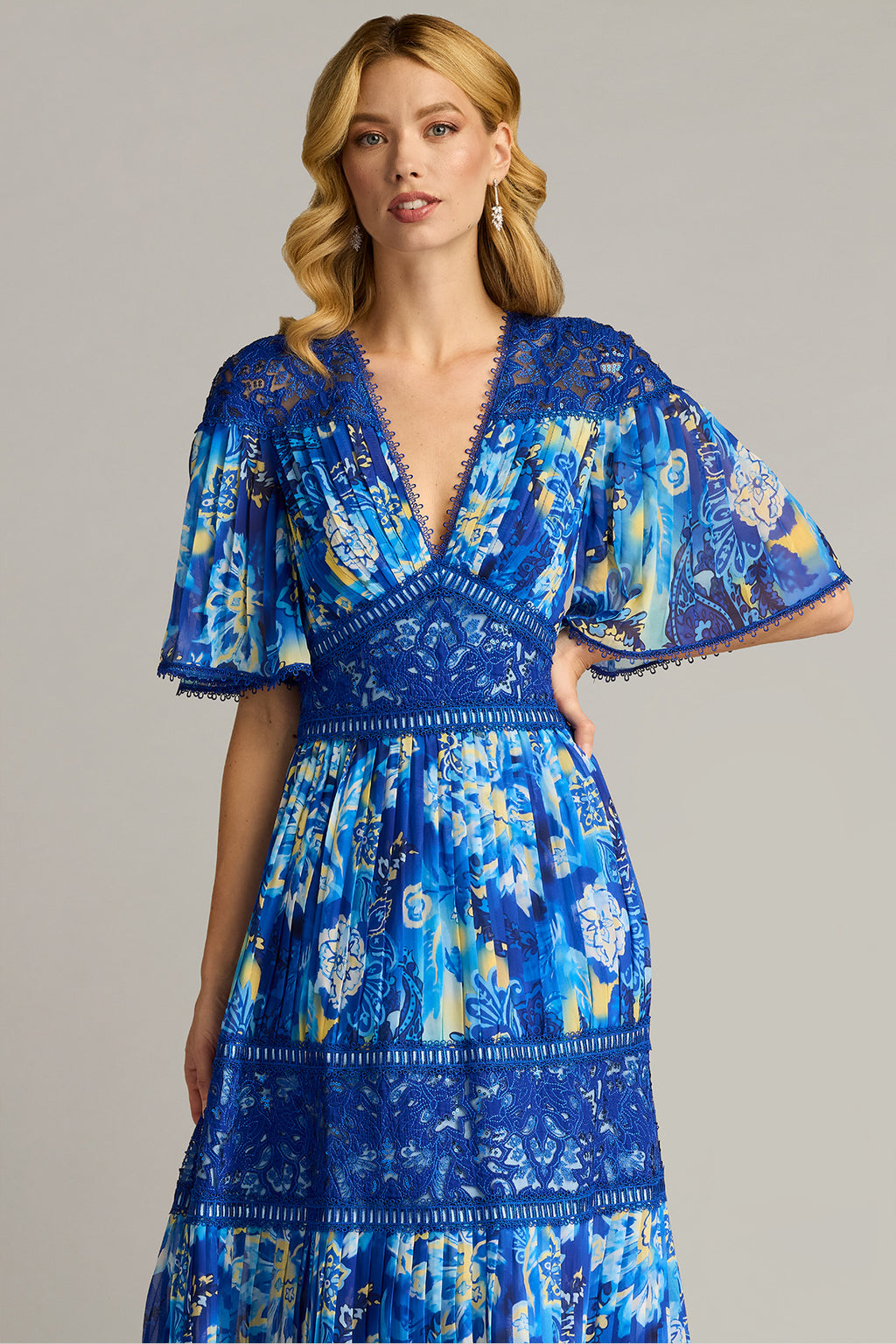 Cyra Floral Pleated Chiffon Gown