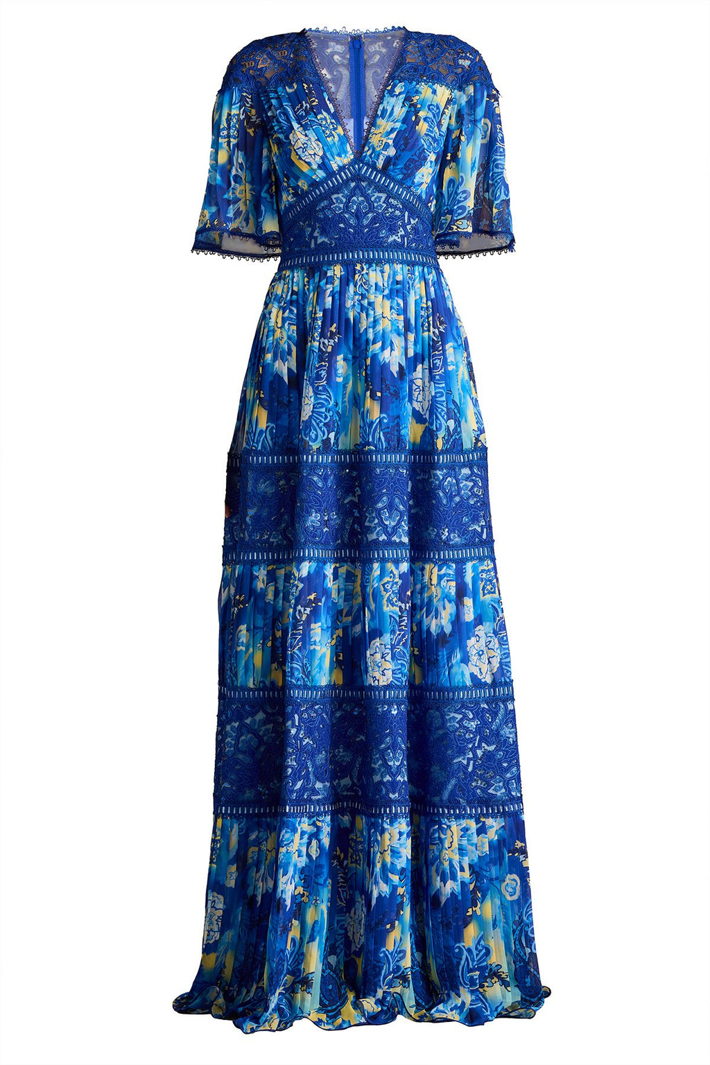 Cyra Floral Pleated Chiffon Gown