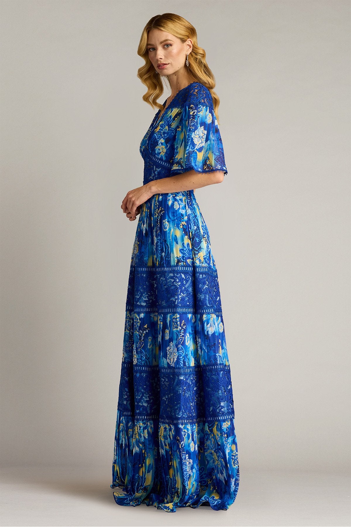 Cyra Floral Pleated Chiffon Gown