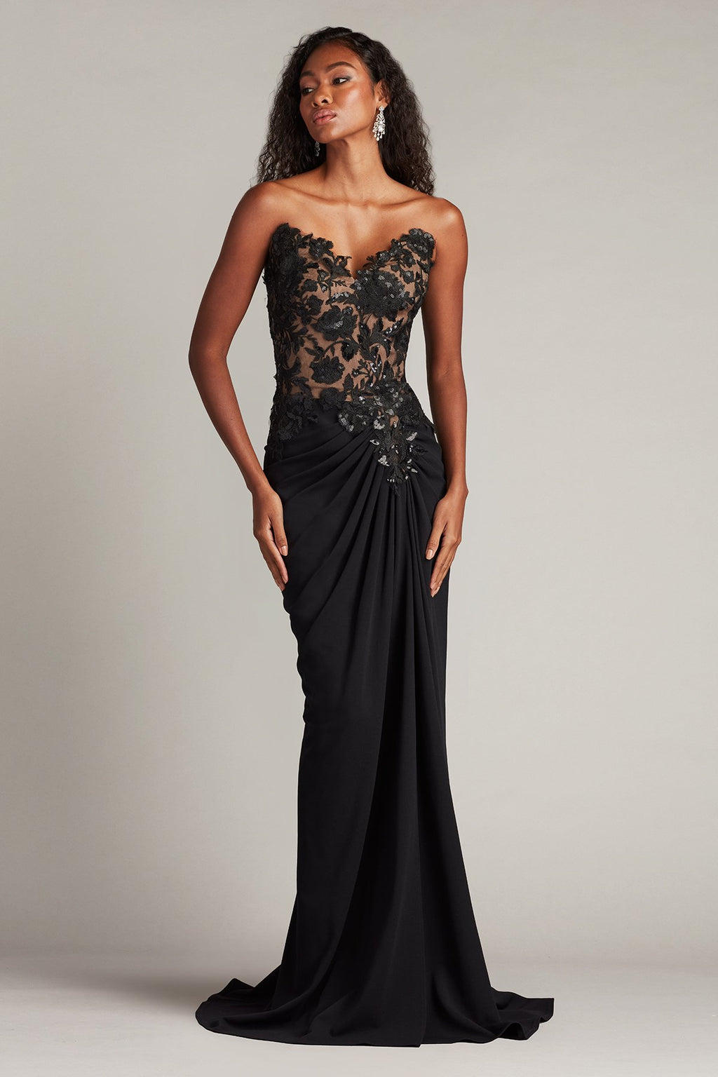 Dresden Draped Sequin Embroidered Gown