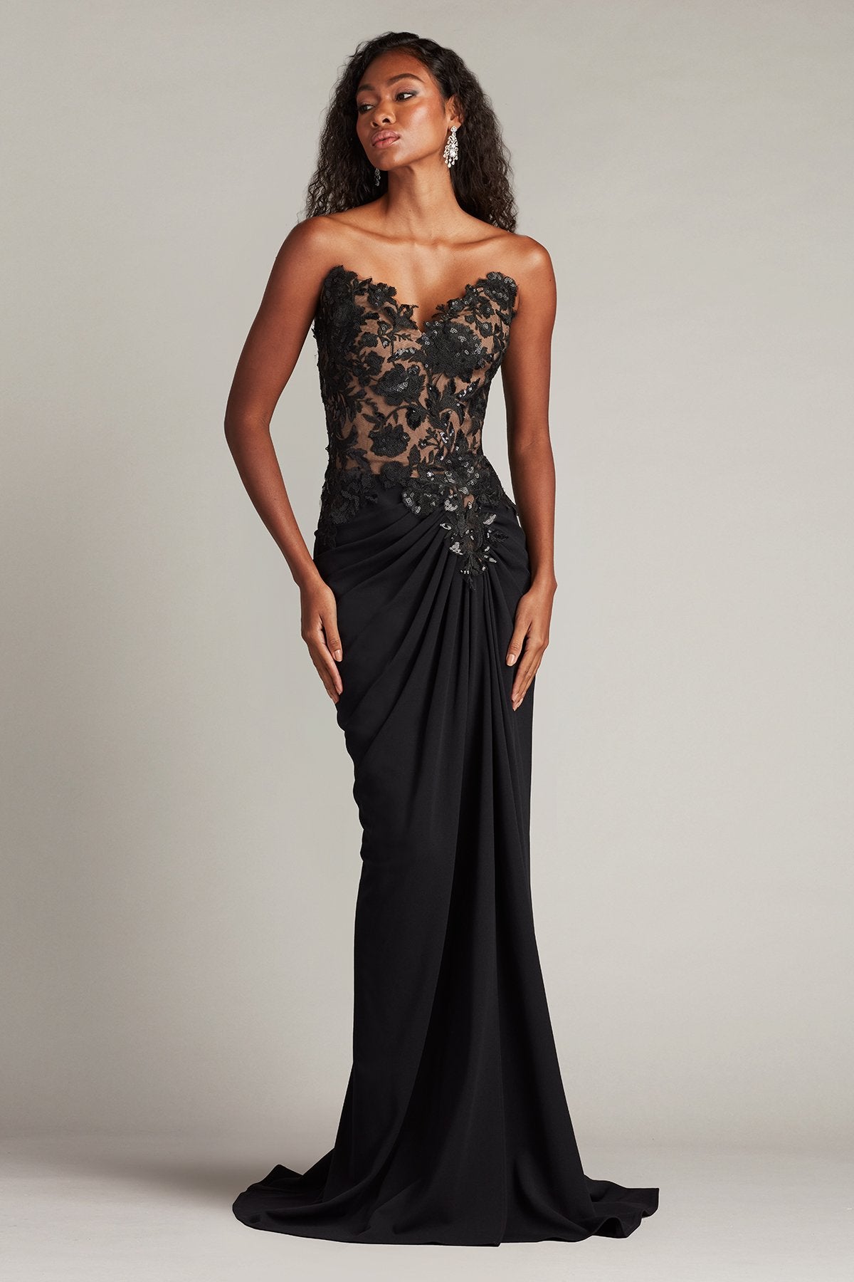 Dresden Draped Sequin Embroidered Gown