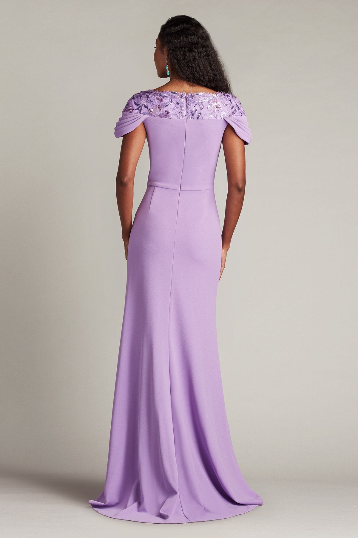 Sunas Draped Crepe and Sequin Embroidered Gown – Tadashi Shoji