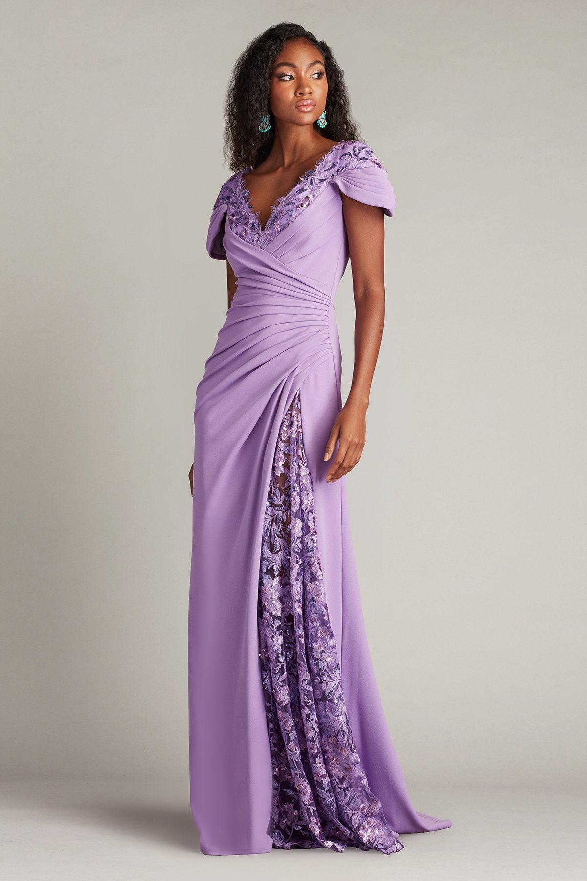 Sunas Draped Crepe and Sequin Embroidered Gown