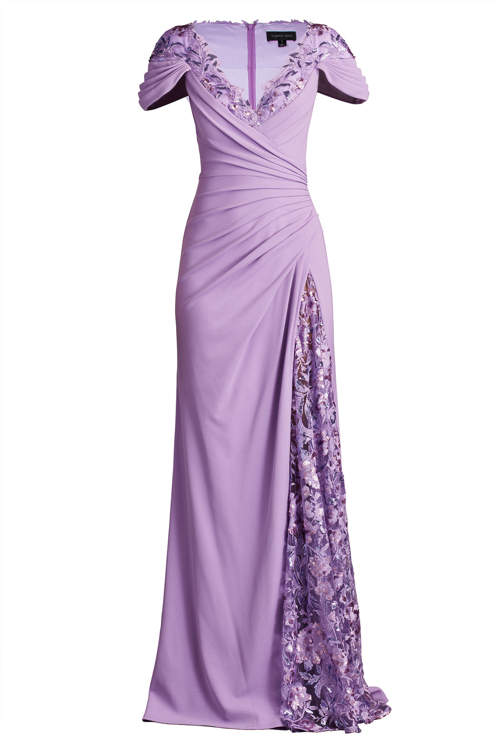 Sunas Draped Crepe and Sequin Embroidered Gown