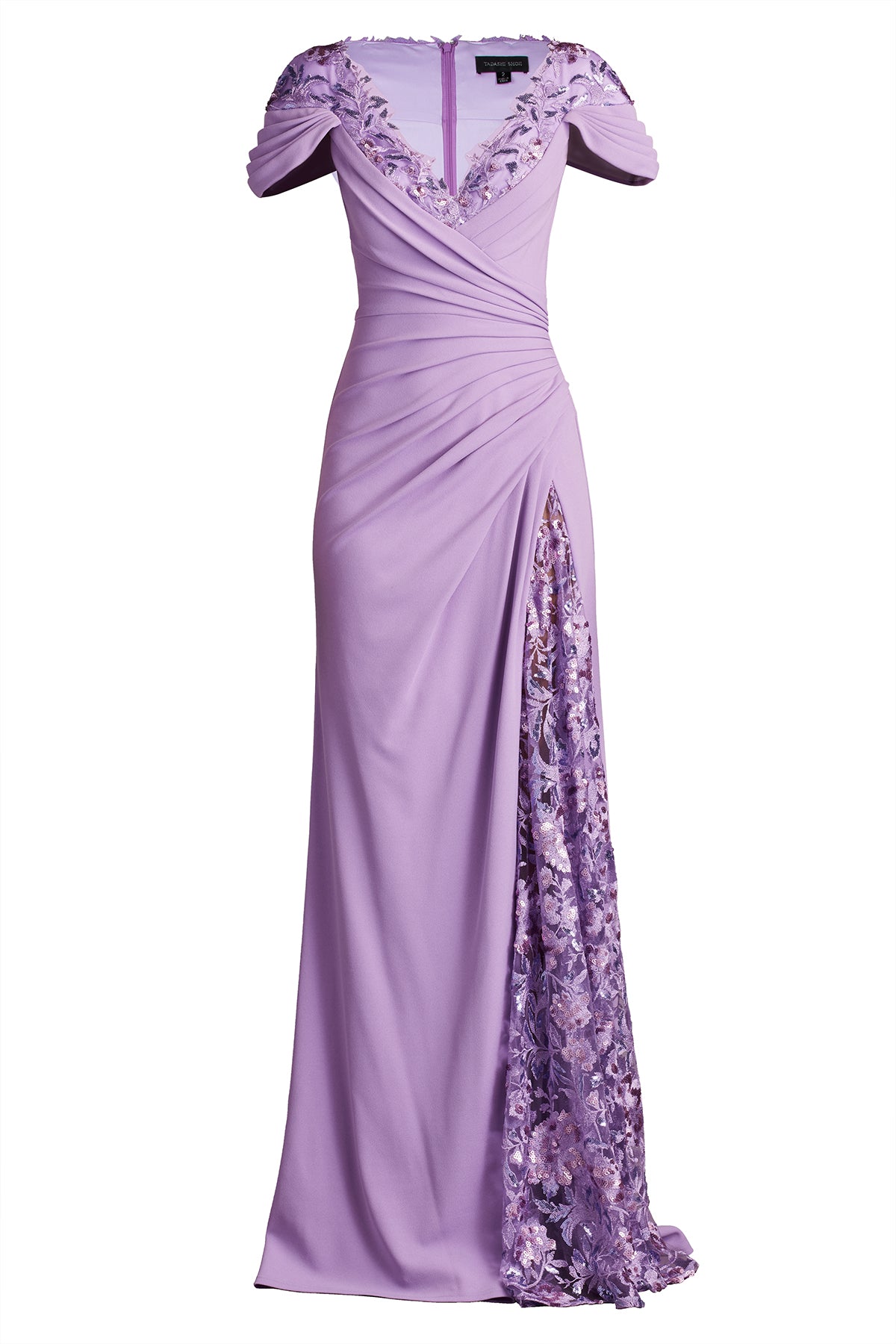 Sunas Draped Crepe and Sequin Embroidered Gown