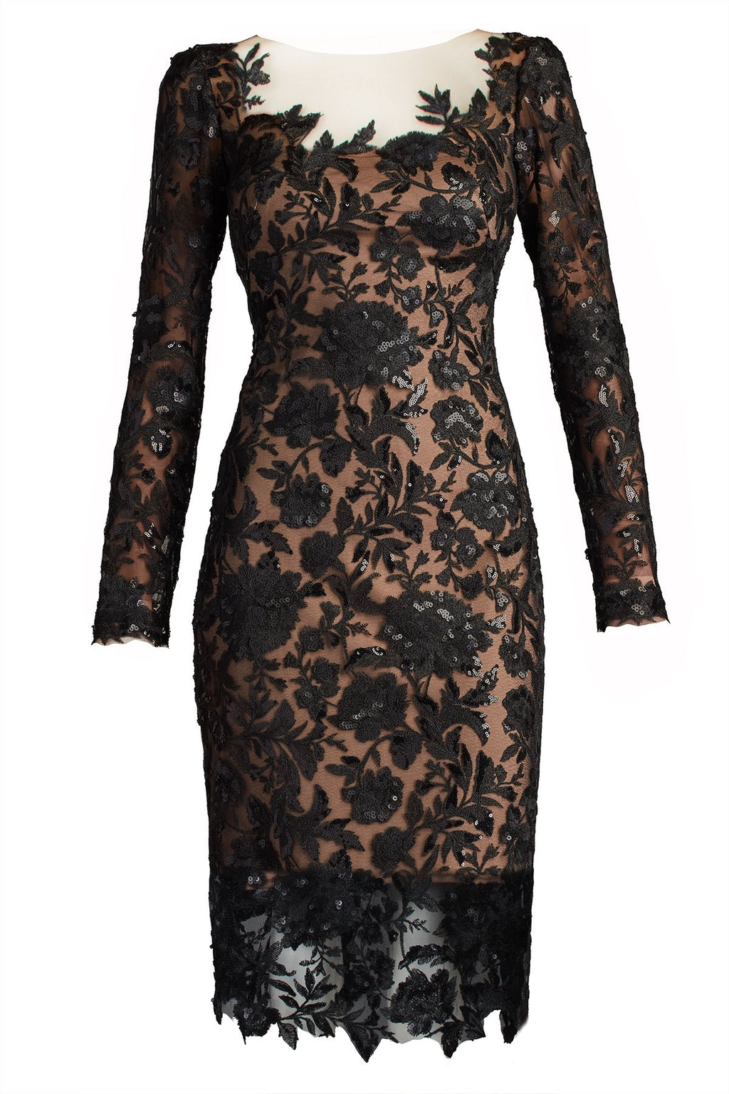 Sinopia Color Dress Senoia Sequin Embroidered Illusion Dress – Tadashi Shoji Official ...