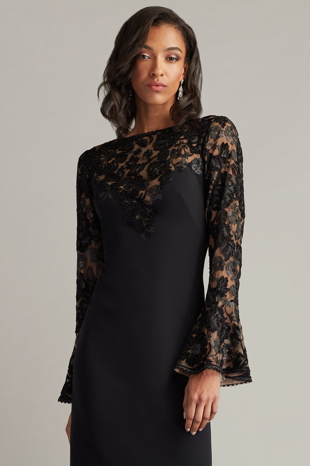Lou Embroidered Crepe Bell Sleeve Dress Tadashi Shoji Official Online Boutique Lou Embroidered Crepe Bell Sleeve Dress Tadashi Shoji Official Online Boutique