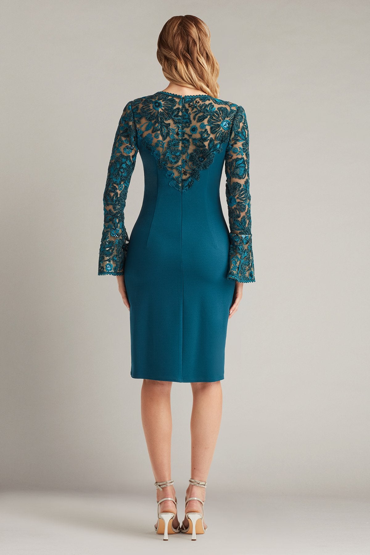 Lou Embroidered Crepe Bell Sleeve Dress