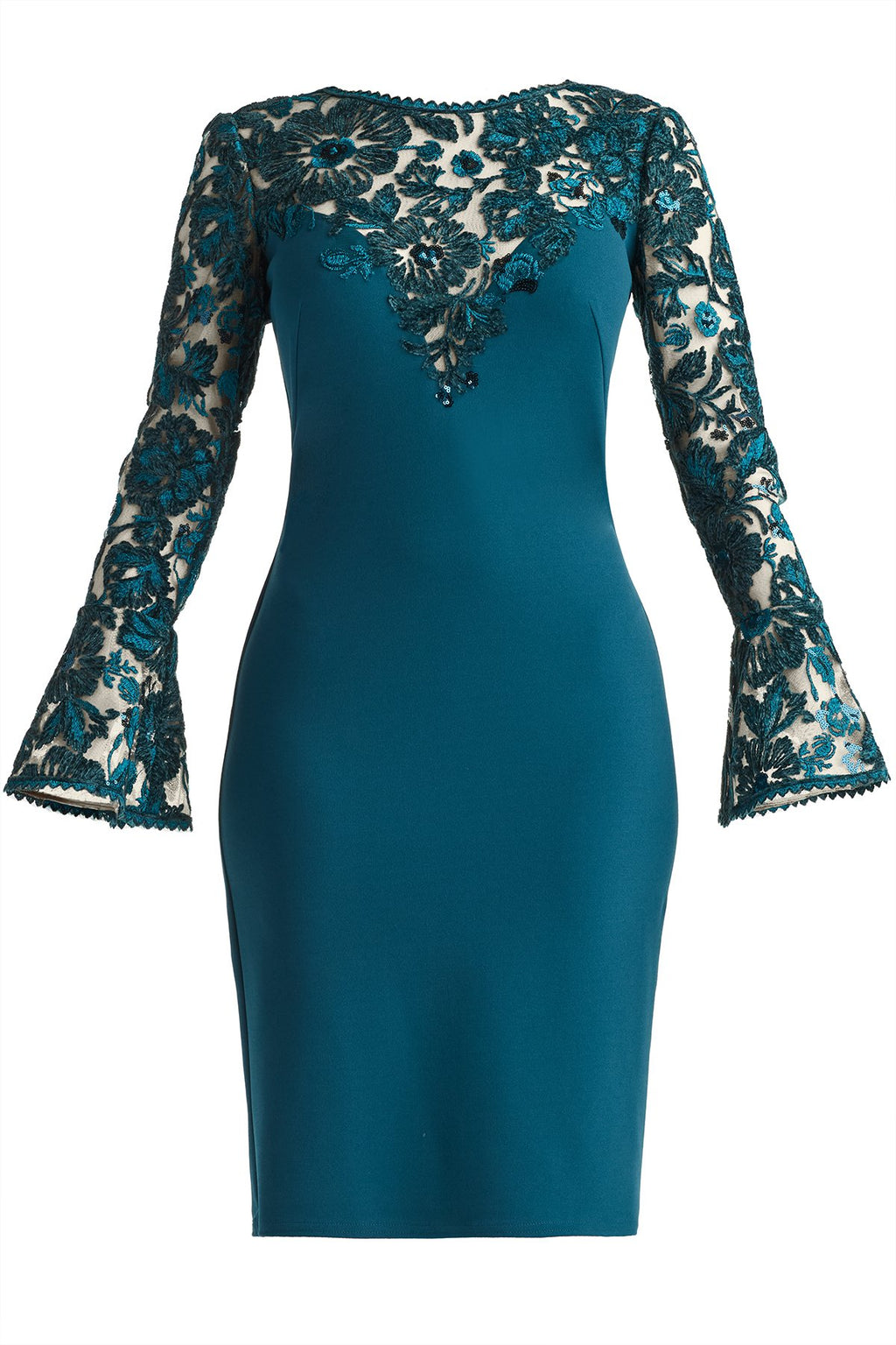 Lou Embroidered Crepe Bell Sleeve Dress