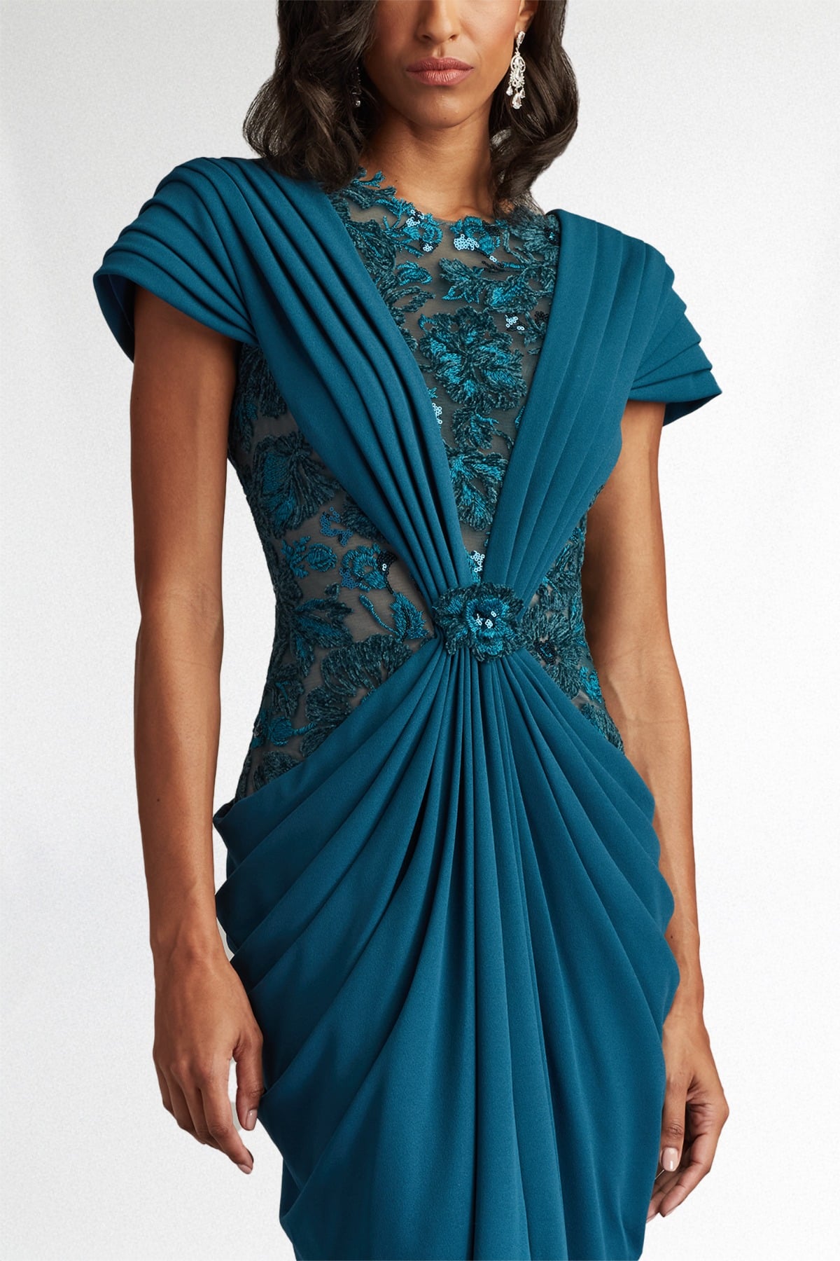 Julina Draped Overlay Embroidered Gown