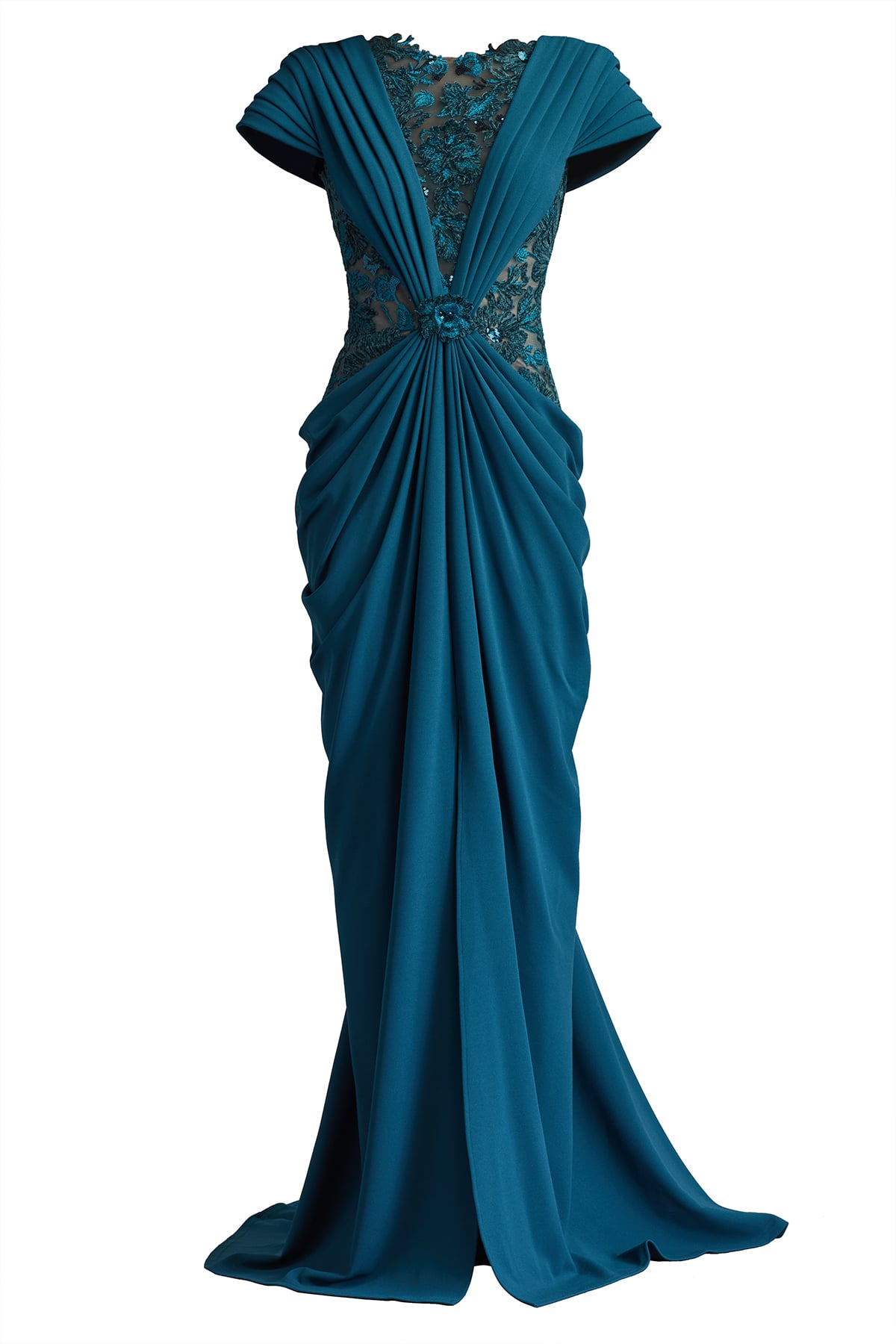 Julina Draped Overlay Embroidered Gown