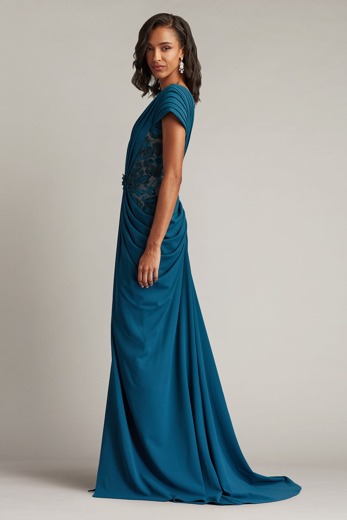Julina Draped Overlay Embroidered Gown – Tadashi Shoji Official Online Boutique