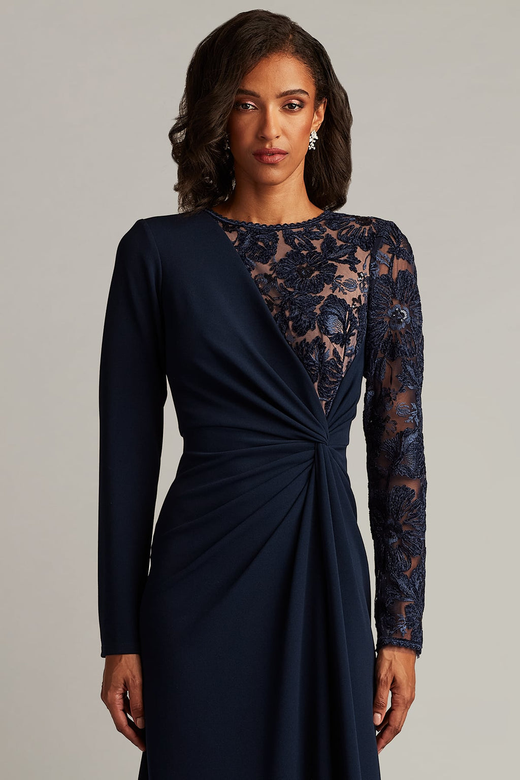 Devika Embroidered Twist-Drape Gown
