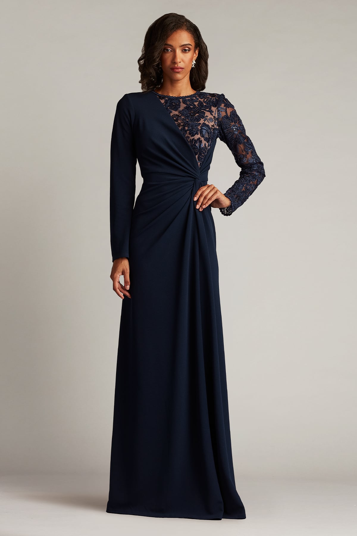Devika Embroidered Twist-Drape Gown – Tadashi Shoji Official
