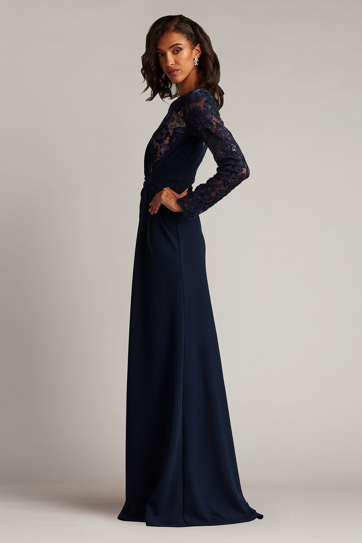 Devika Embroidered Twist-Drape Gown – Tadashi Shoji Official