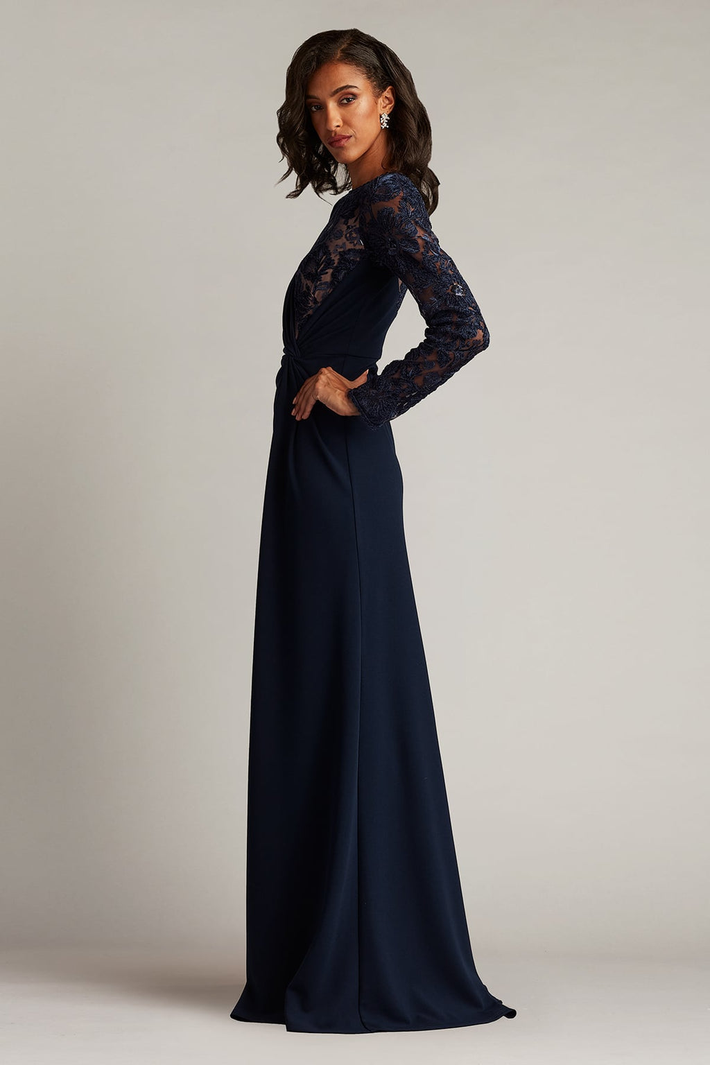 Devika Embroidered Twist-Drape Gown