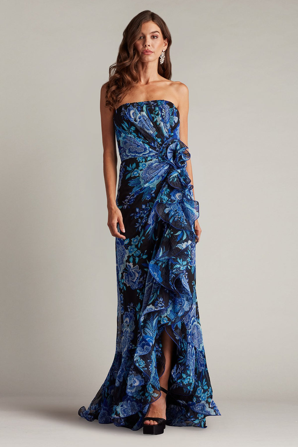 Morwenna Floral Print Ruffle Gown Tadashi Shoji Official Online Boutique Morwenna Floral Print Ruffle Gown Tadashi Shoji Official Online Boutique