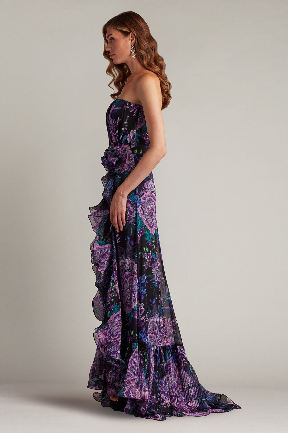 TADASHI SHOJI パープルフリルドレス Morwenna Floral Print Ruffle Gown – Tadashi Shoji Official Online