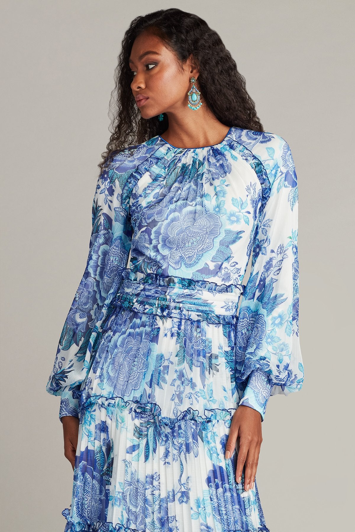 Atlas Pleated Floral Print Gown – Tadashi Shoji Official Online