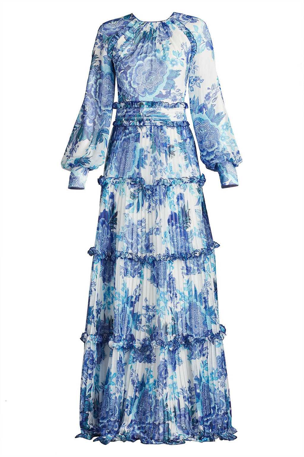Atlas Pleated Floral Print Gown
