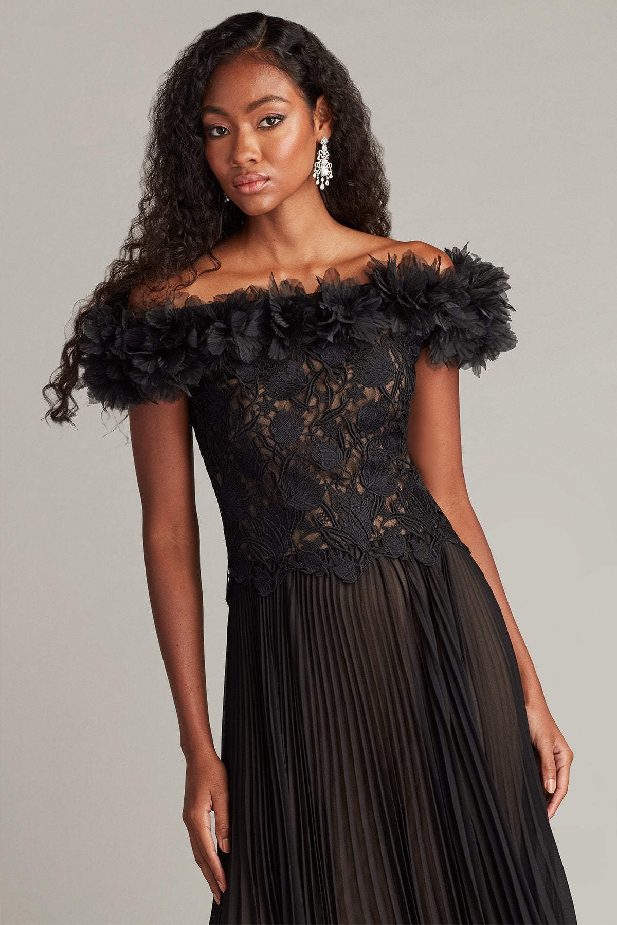 Margaux Off-Shoulder Floral Ruffle Trim Gown