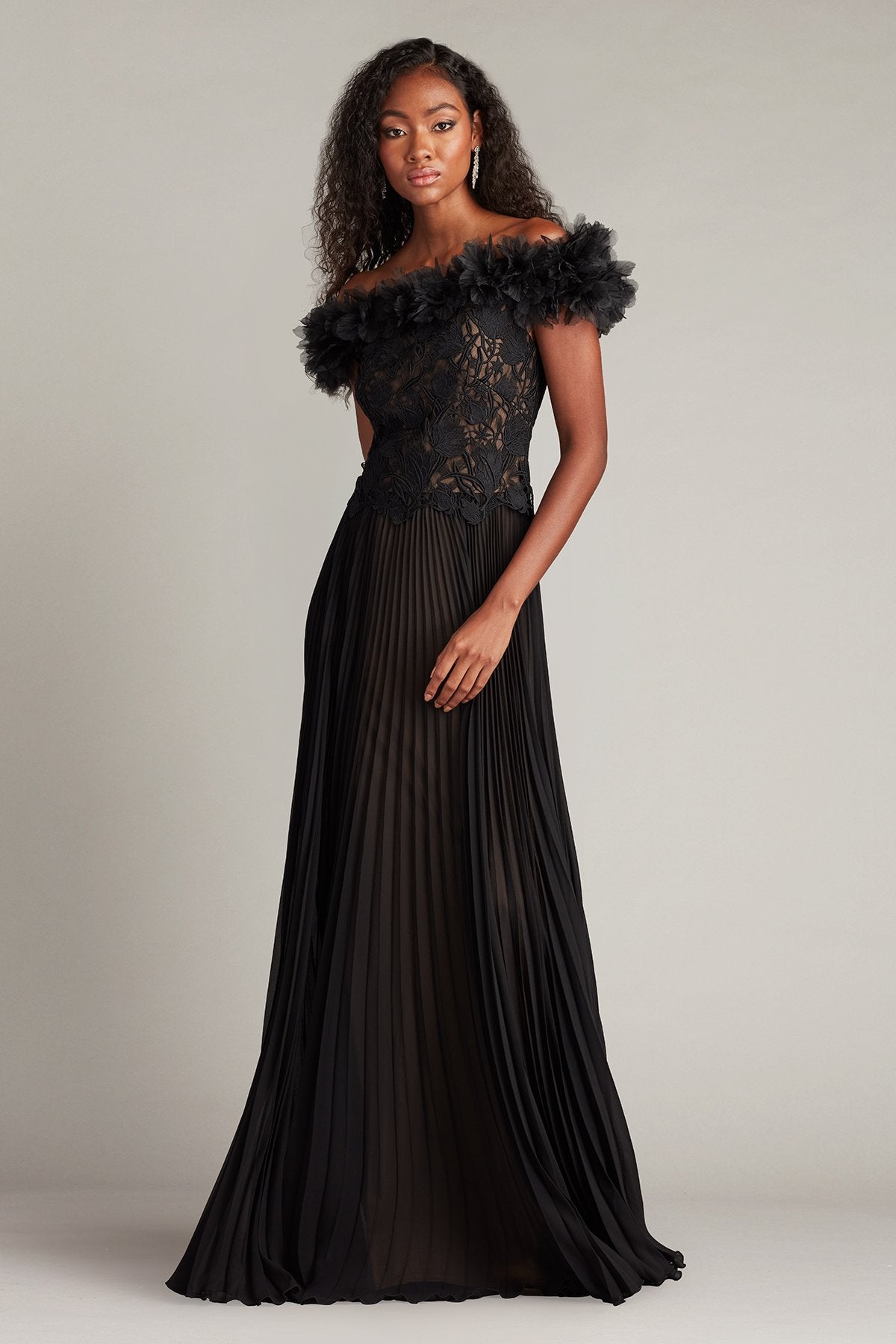 Margaux Off-Shoulder Floral Ruffle Trim Gown