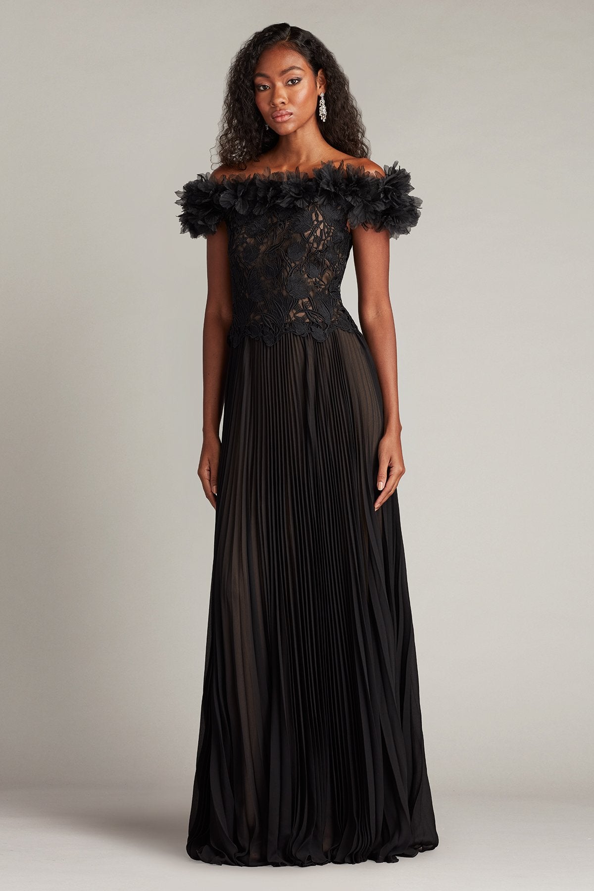 Margaux Off-Shoulder Floral Ruffle Trim Gown