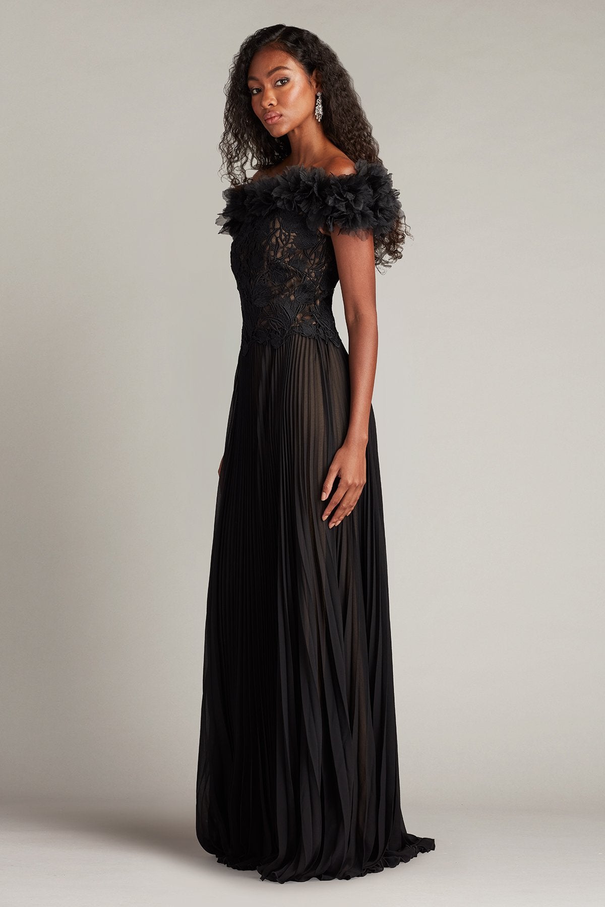 Margaux Off-Shoulder Floral Ruffle Trim Gown