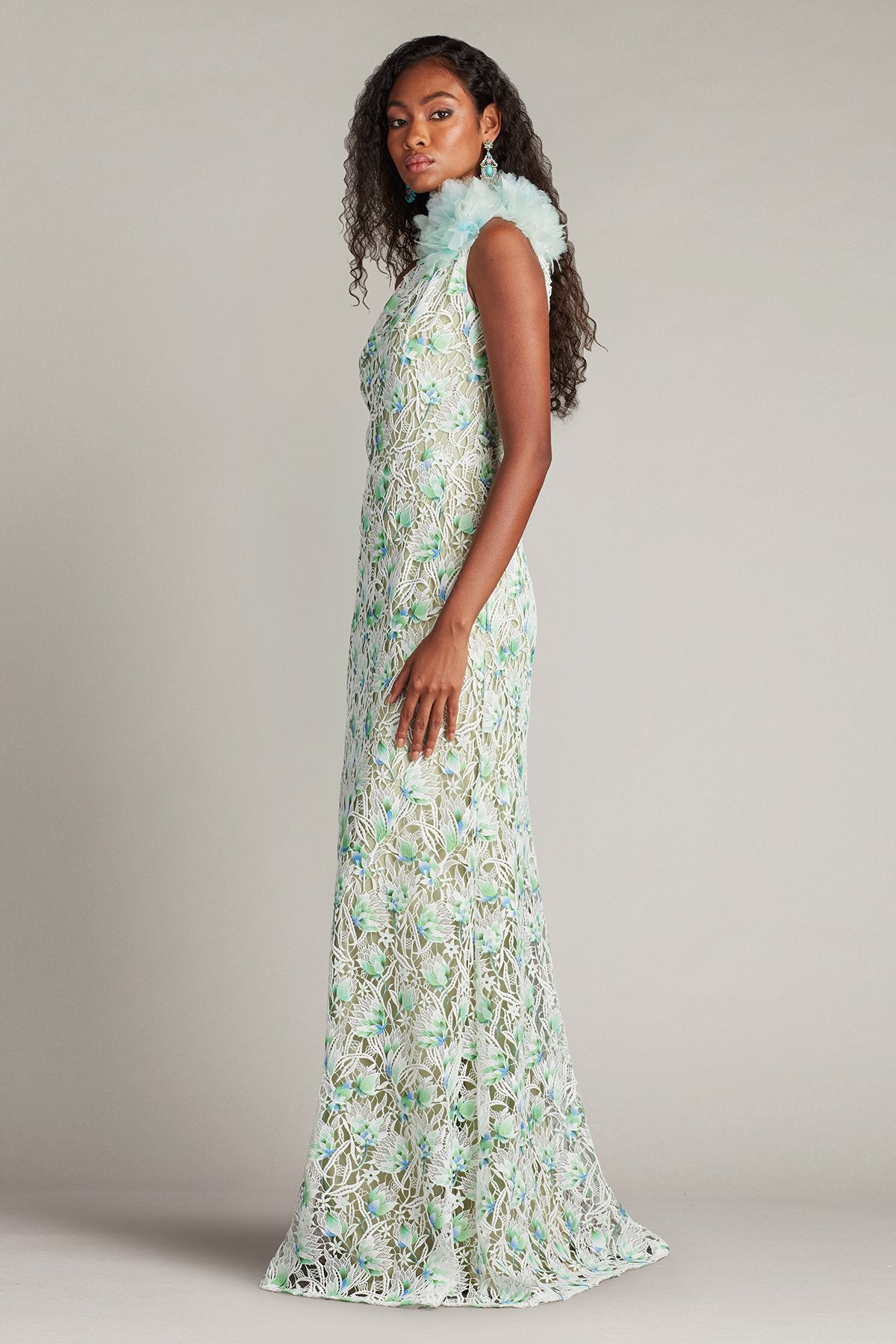 sachin and babi light blue dress Teri Jon by Rickie Freeman Floral Embroidered Gown