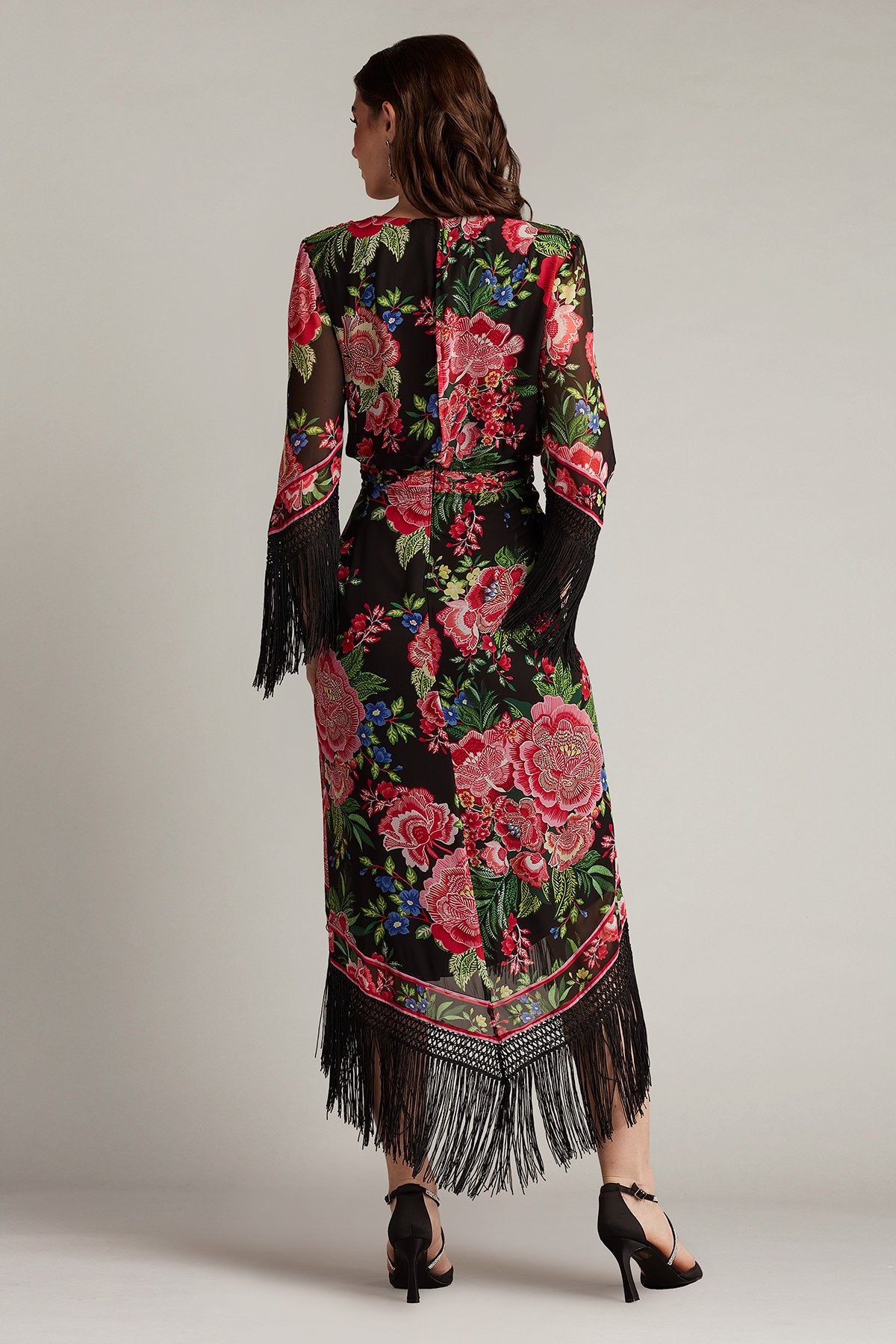 Mair Floral Print Tassel Fringe Wrap Dress
