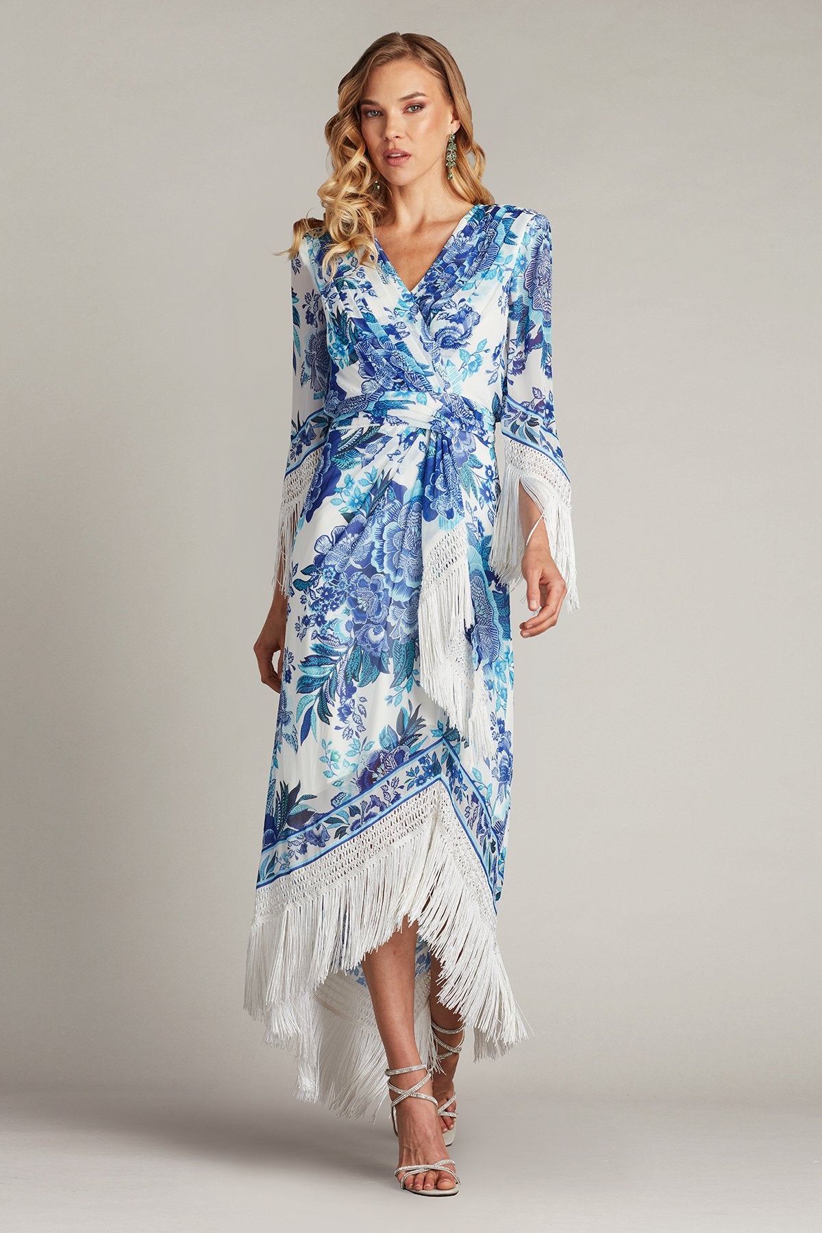 Mair Floral Print Tassel Fringe Wrap Dress