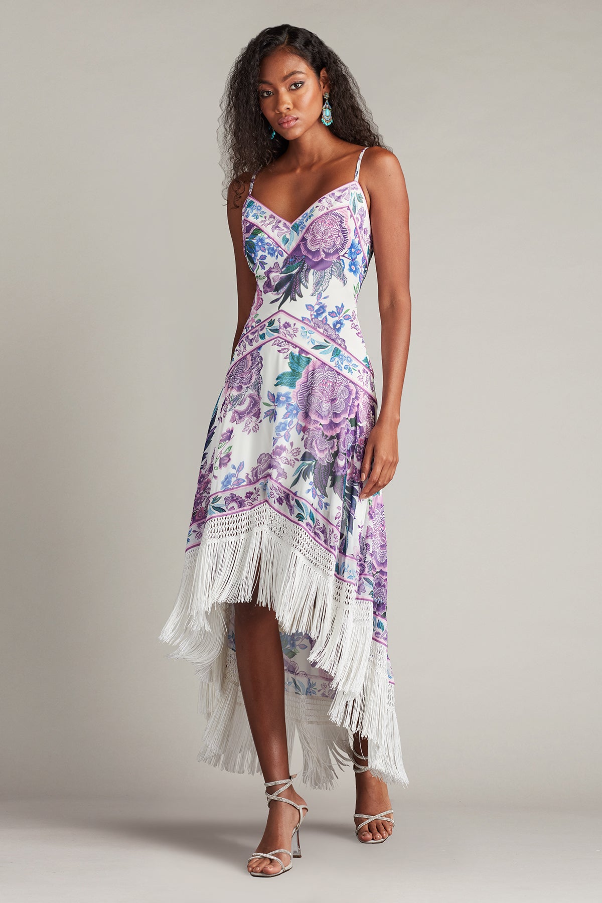 美品TADASHI SHOJI バイオレットの100％シルクのドレス Lua Floral Print Tassel Fringe Slip Dress – Tadashi Shoji Official