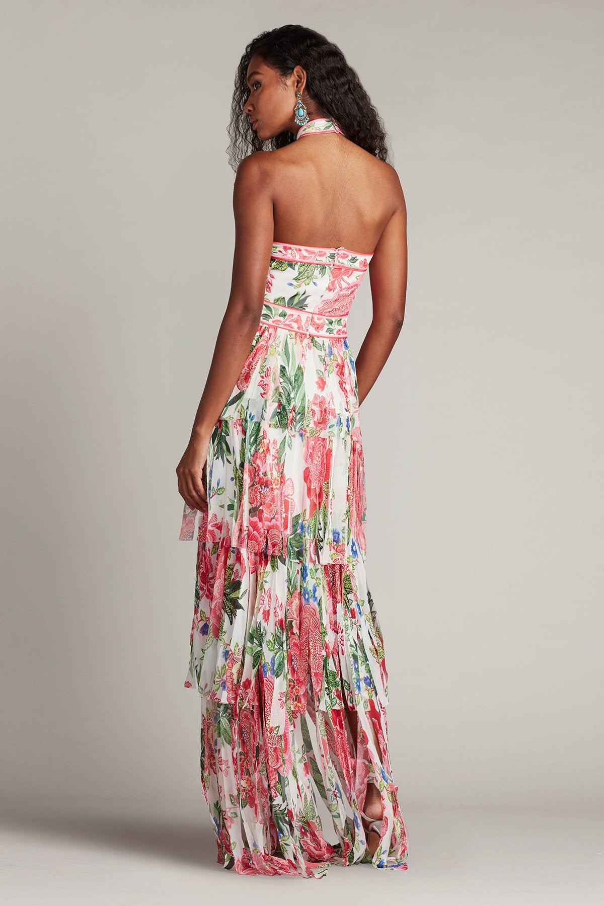Somaya Floral Print Fringe Gown – Tadashi Shoji Official Online